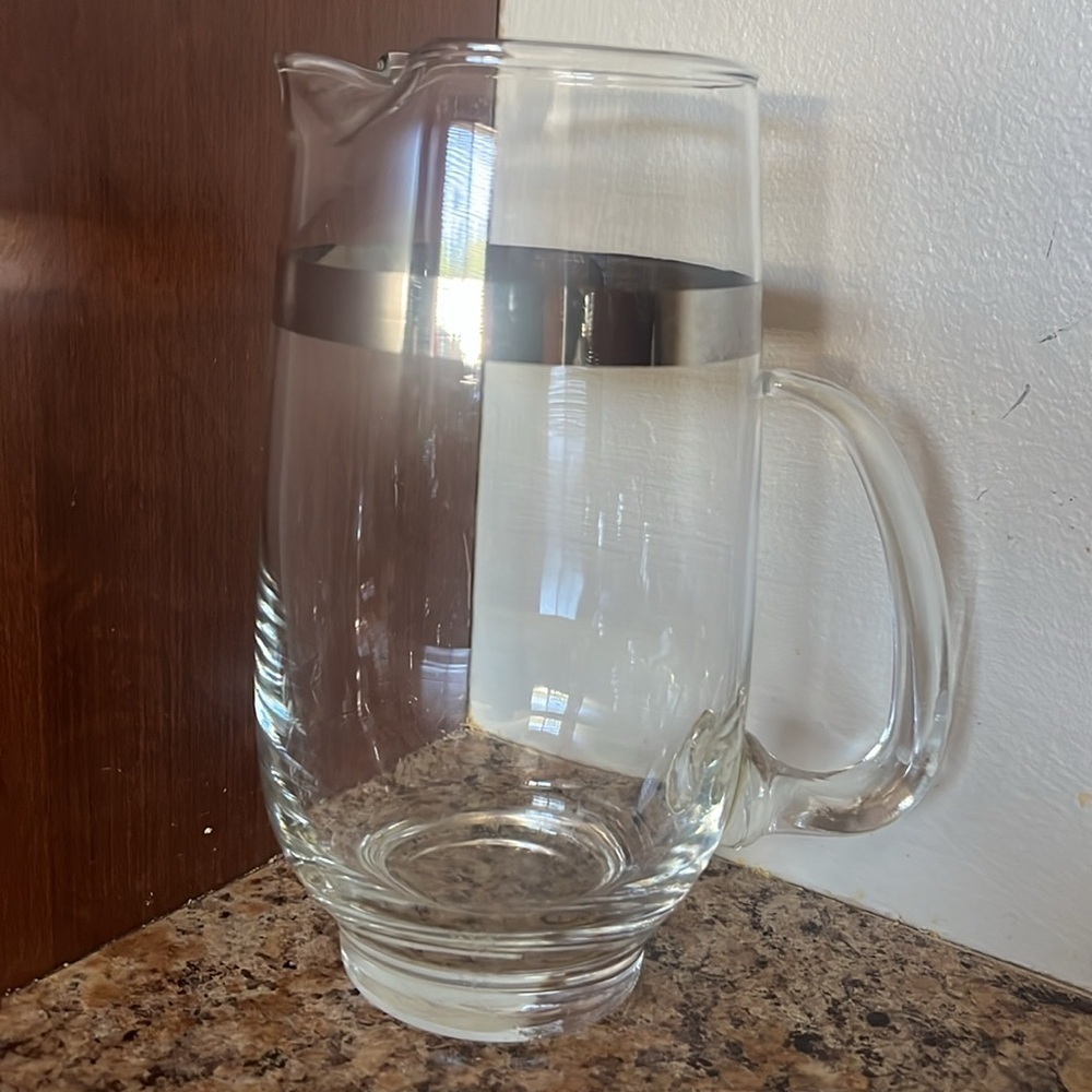 Vintage Silver Rim Glass Pitcher and Tumblers Set - Picture 2 of 5